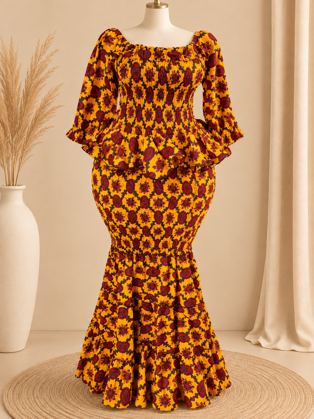 Ensemble Wax Femme Haut & Jupe Taille Haute Grande Taille 38-54 | Tenue Africaine Chic