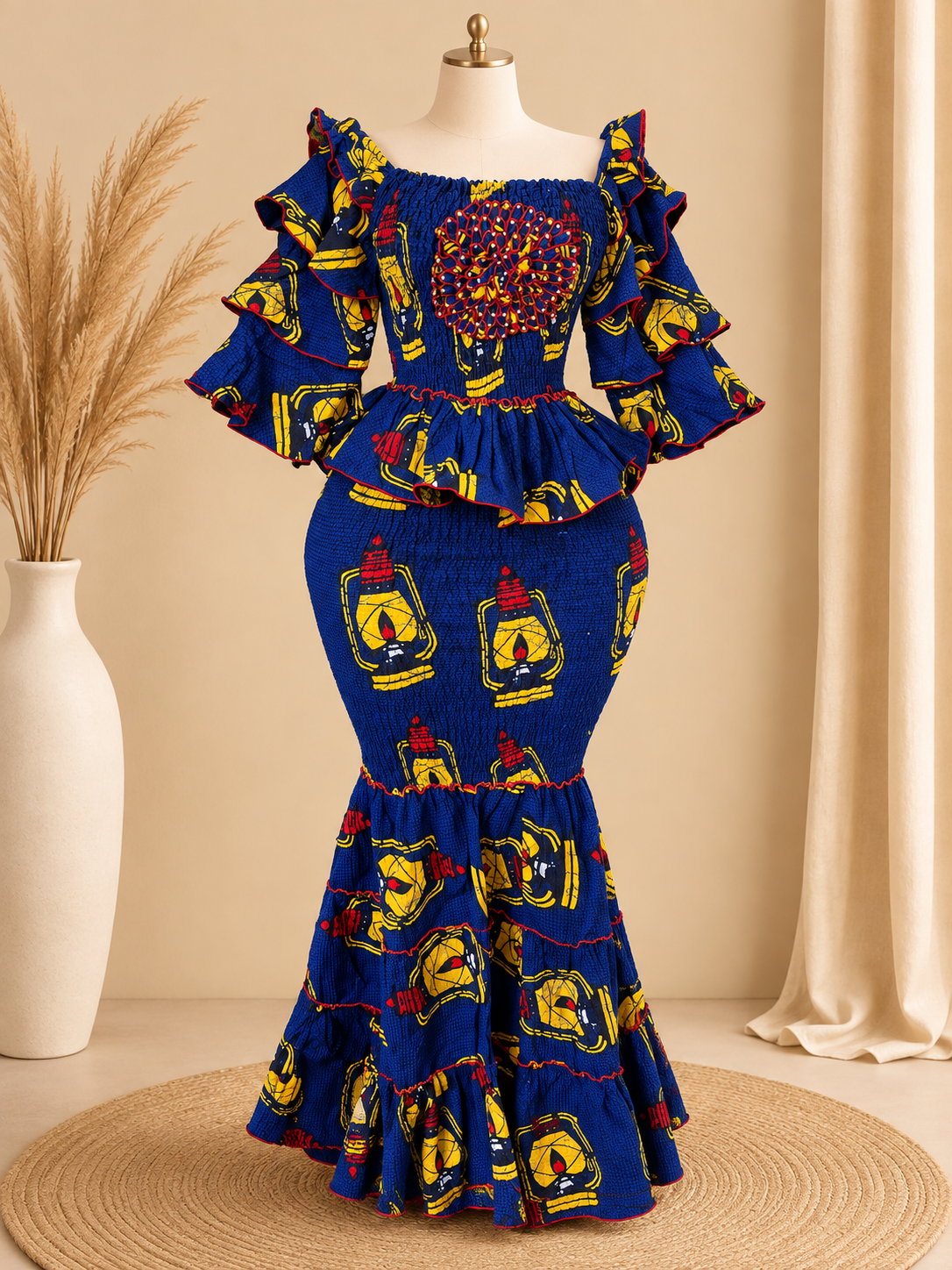 Ensemble Wax Femme Haut & Jupe Taille Haute Grande Taille 38-54 | Tenue Africaine Chic
