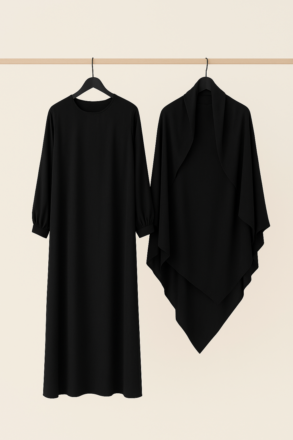 Ensemble Abaya & Khimar – Longueur adaptée de 1m60 à 1m75