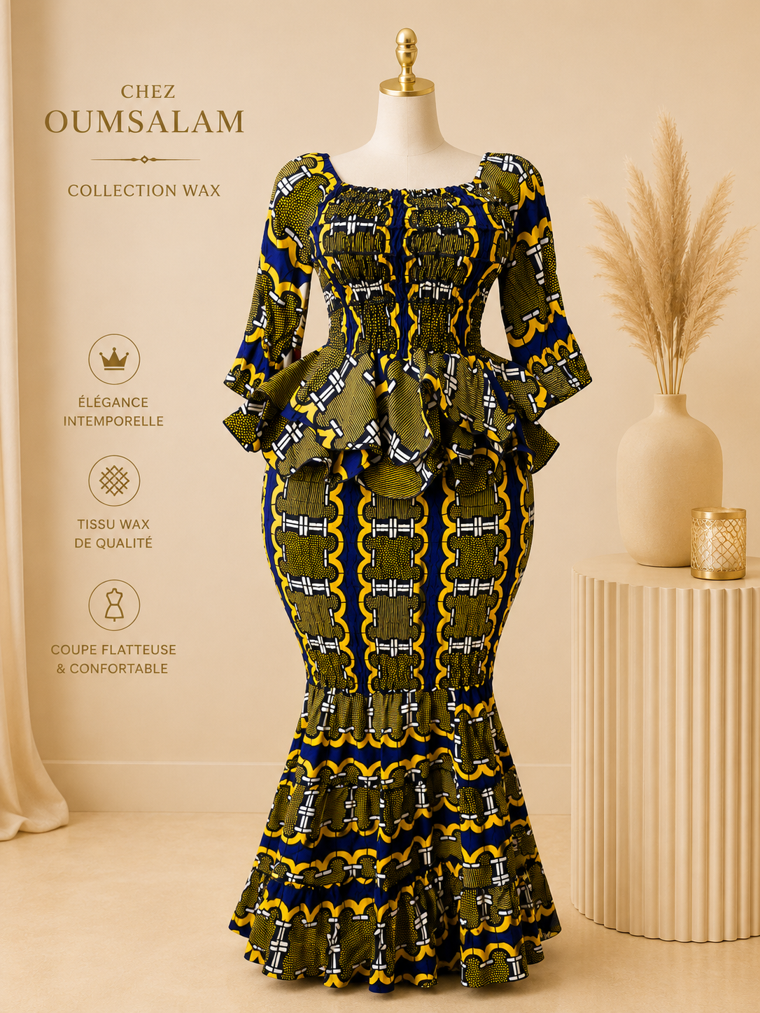 Ensemble Wax Femme Haut & Jupe Taille Haute Grande Taille 38-54 | Tenue Africaine Chic