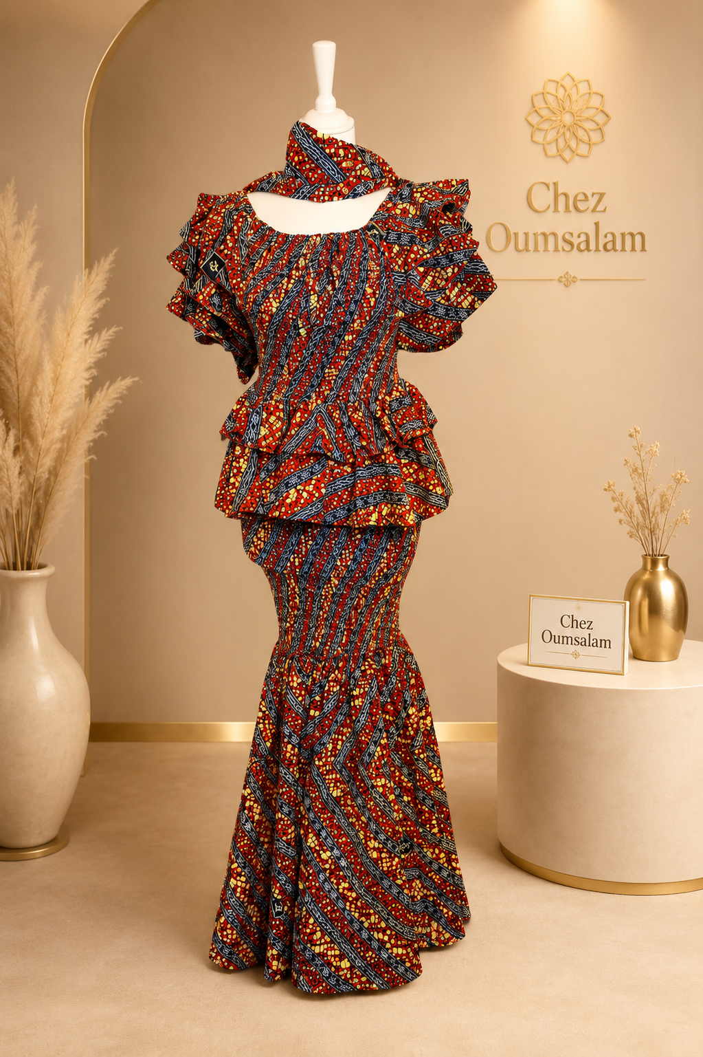 Ensemble Wax Femme Haut & Jupe Taille Haute Grande Taille 38-54 | Tenue Africaine Chic