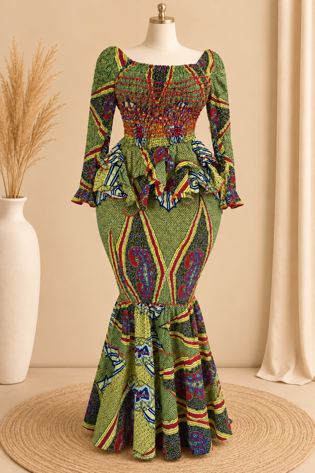 Ensemble Wax Femme Haut & Jupe Taille Haute Grande Taille 38-54 | Tenue Africaine Chic