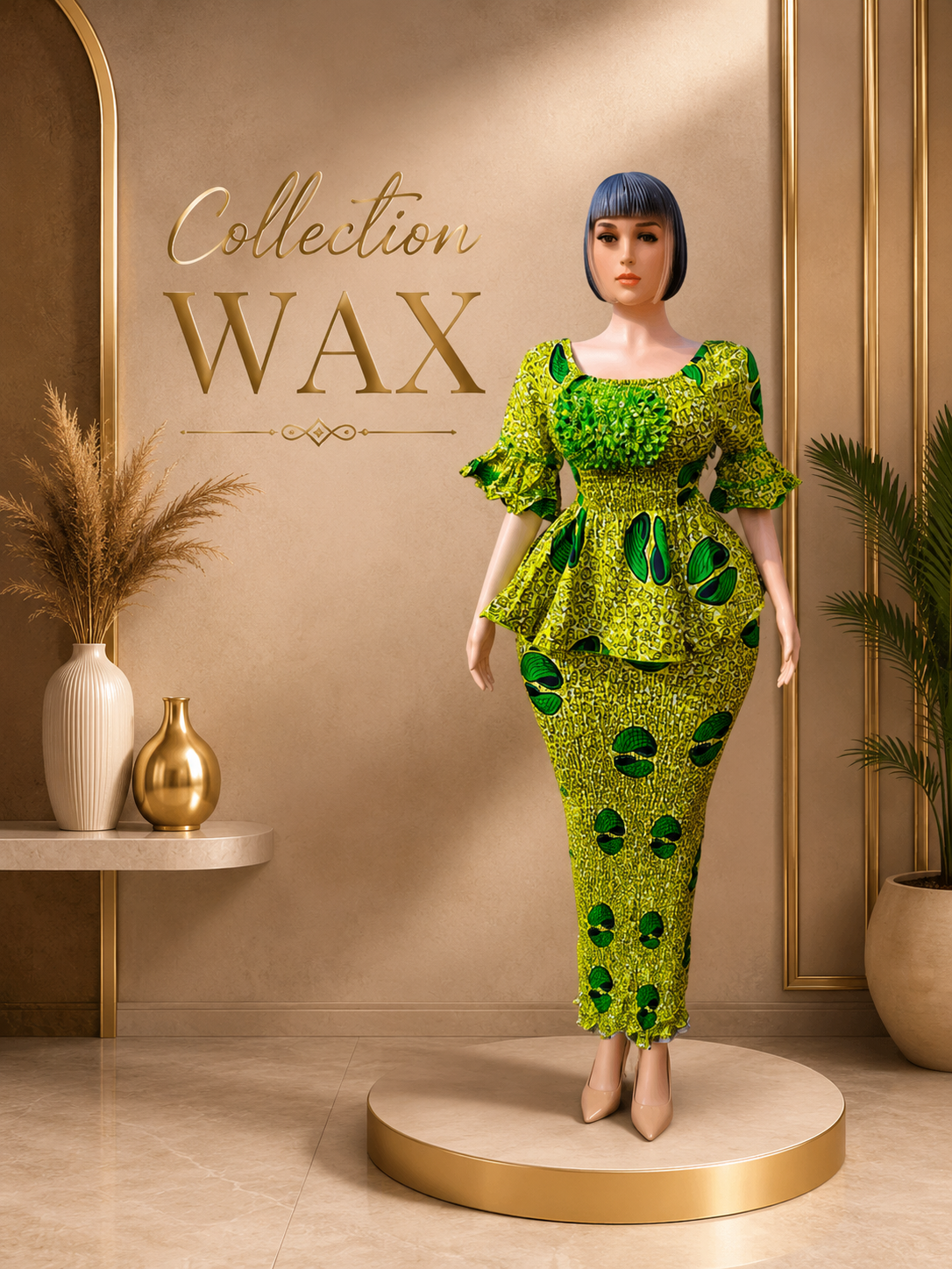 Ensemble Wax Femme Haut & Jupe Taille Haute Grande Taille 38-54 | Tenue Africaine Chic
