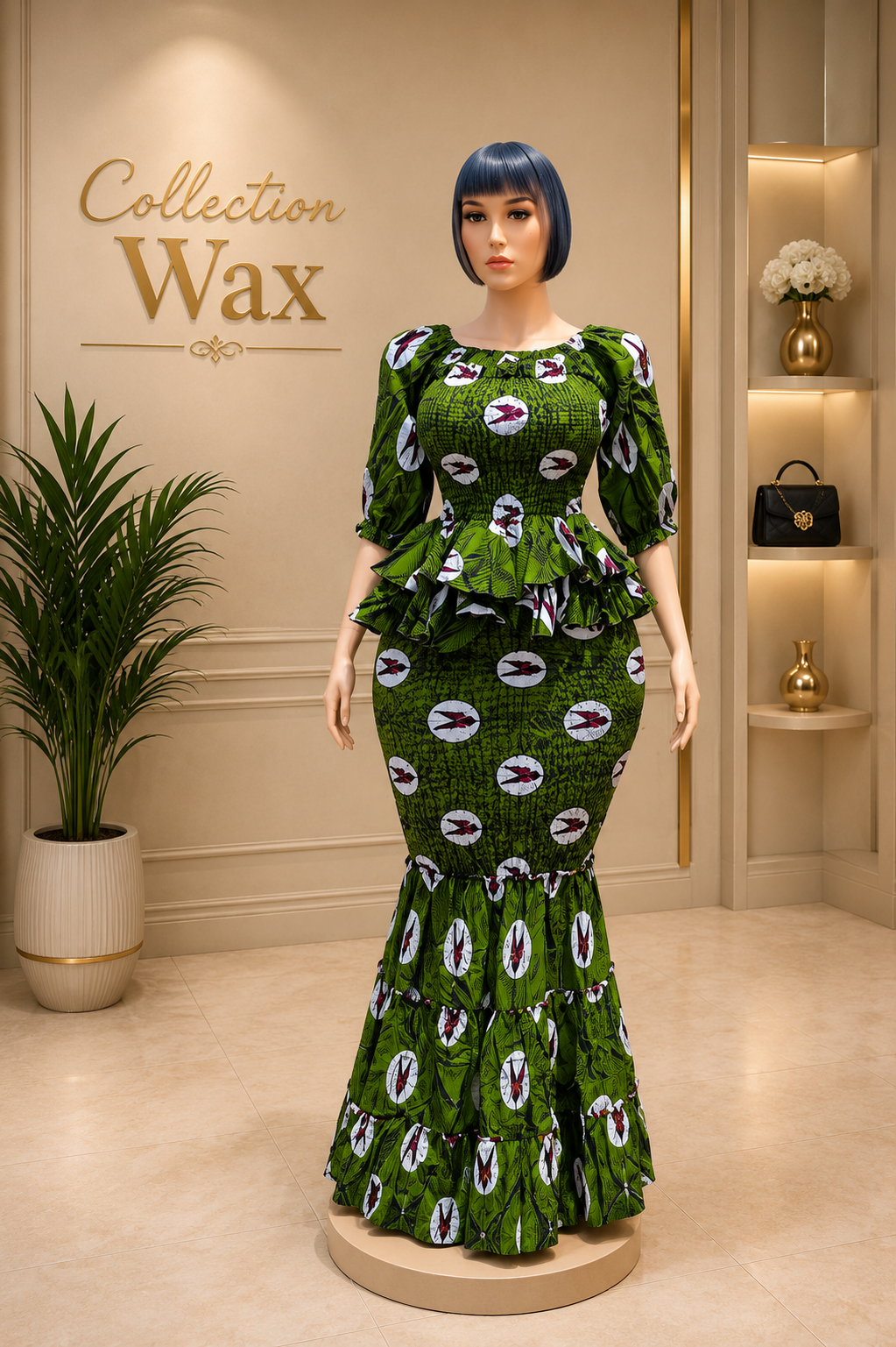 Ensemble Wax Femme Haut & Jupe Taille Haute Grande Taille 38-54 | Tenue Africaine Chic