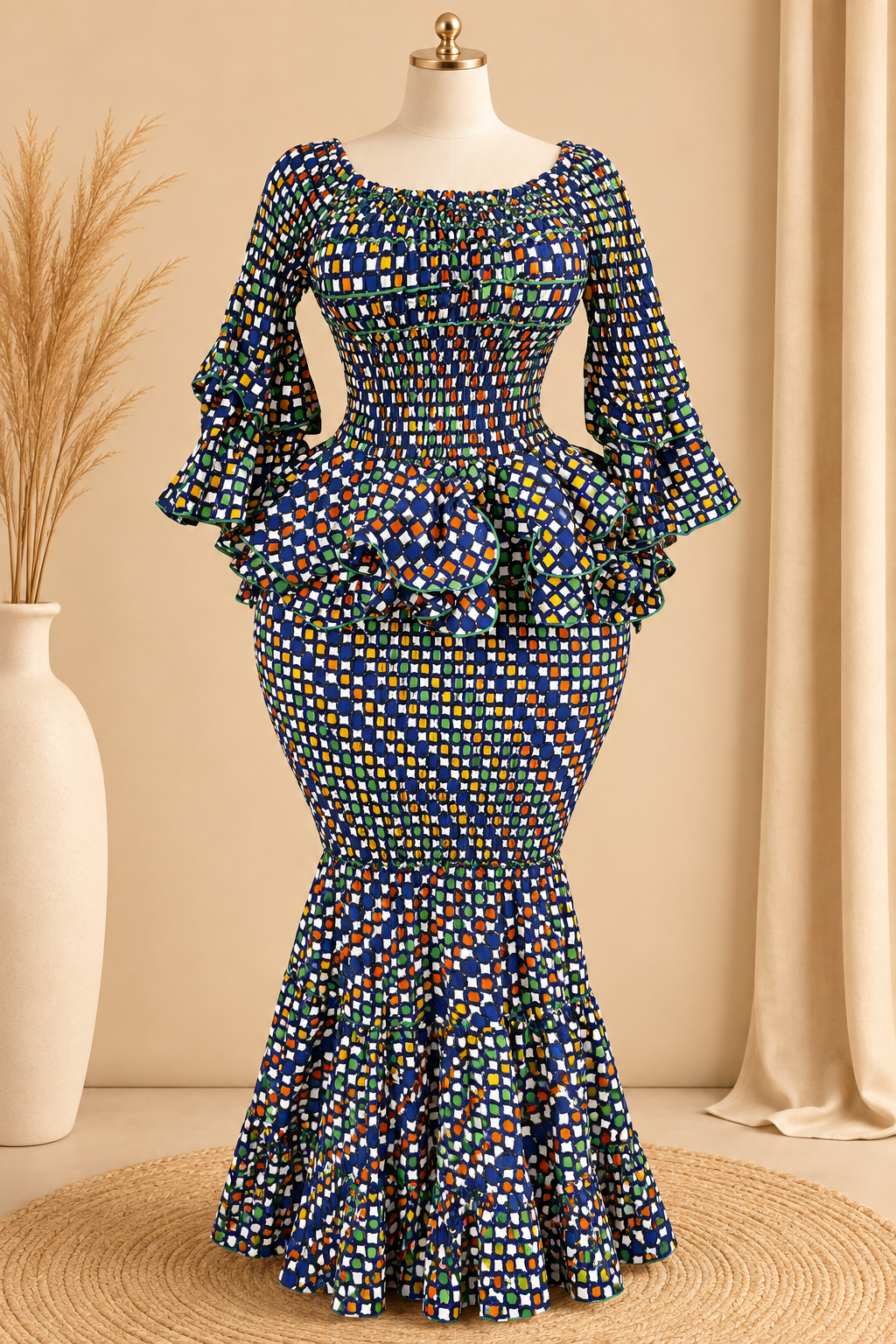 Ensemble Wax Femme Haut & Jupe Taille Haute Grande Taille 38-54 | Tenue Africaine Chic