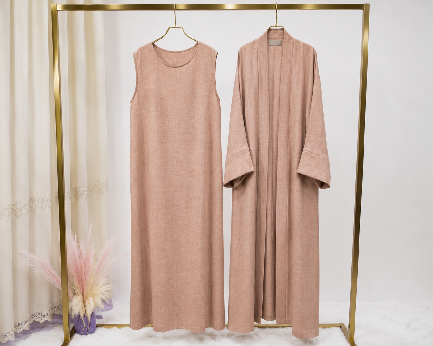 Abaya Kimono 2 Pièces en Lin Premium – Grande Taille