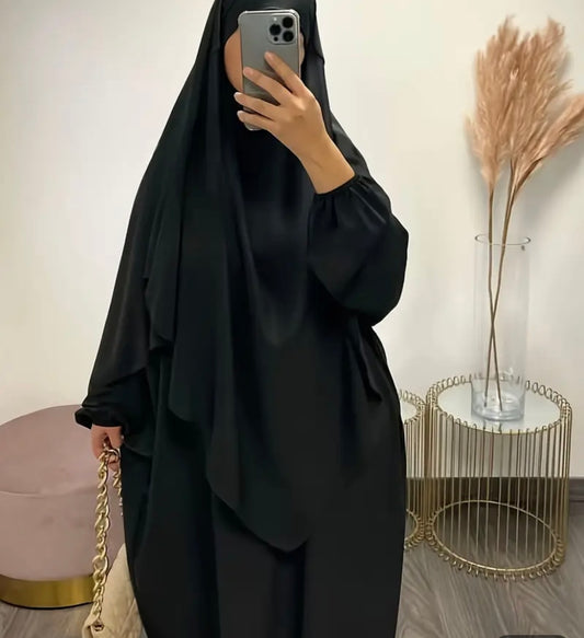 Ensemble Abaya & Khimar – Longueur adaptée de 1m60 à 1m75