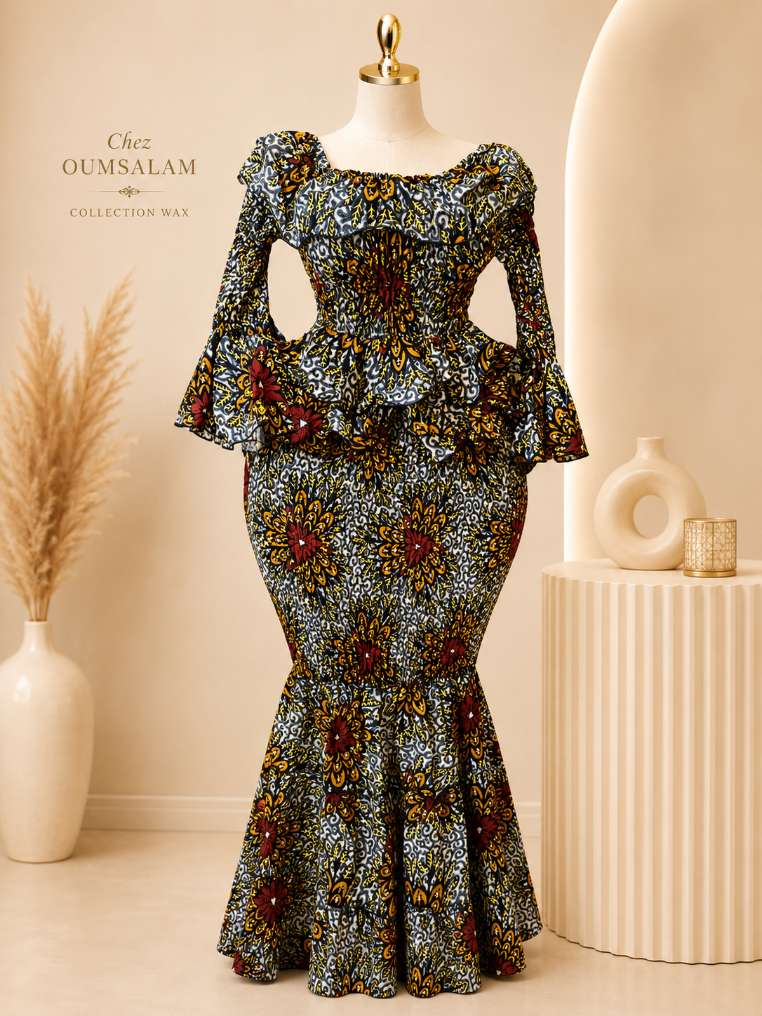 Ensemble Wax Femme Haut & Jupe Taille Haute Grande Taille 38-54 | Tenue Africaine Chic