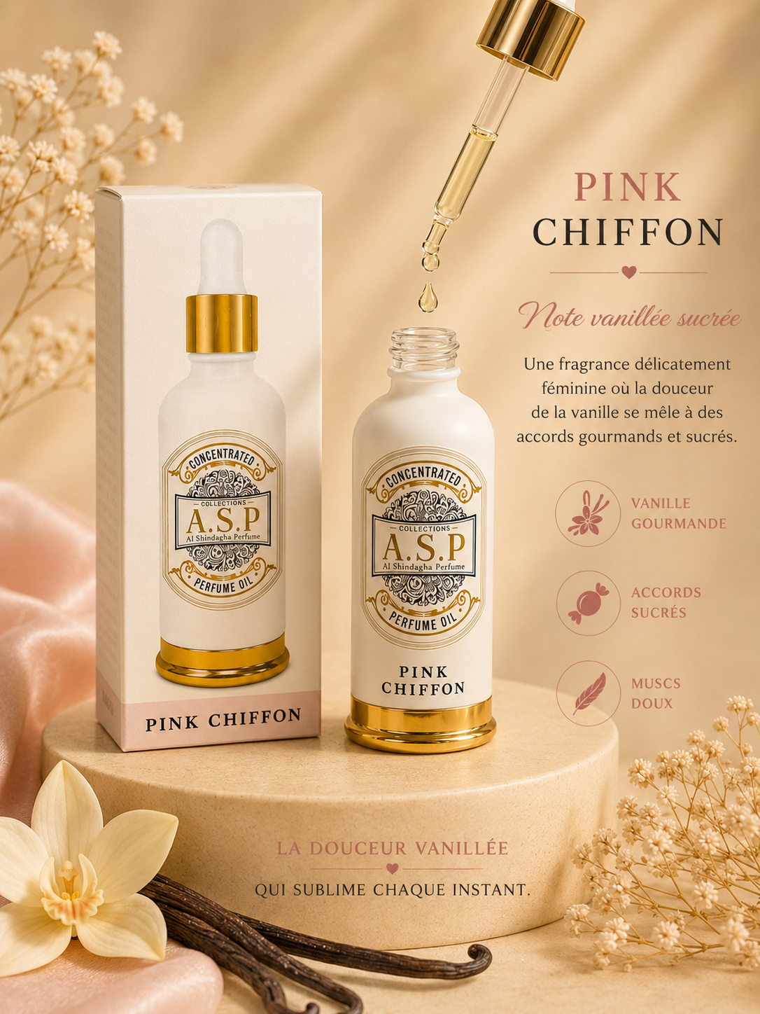 Pink Chiffon – Huile Parfumée Corps Longue Durée | Note Vanillée Sucrée