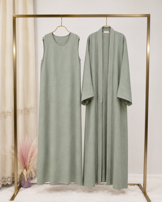 Abaya Kimono 2 Pièces en Lin Premium – Grande Taille