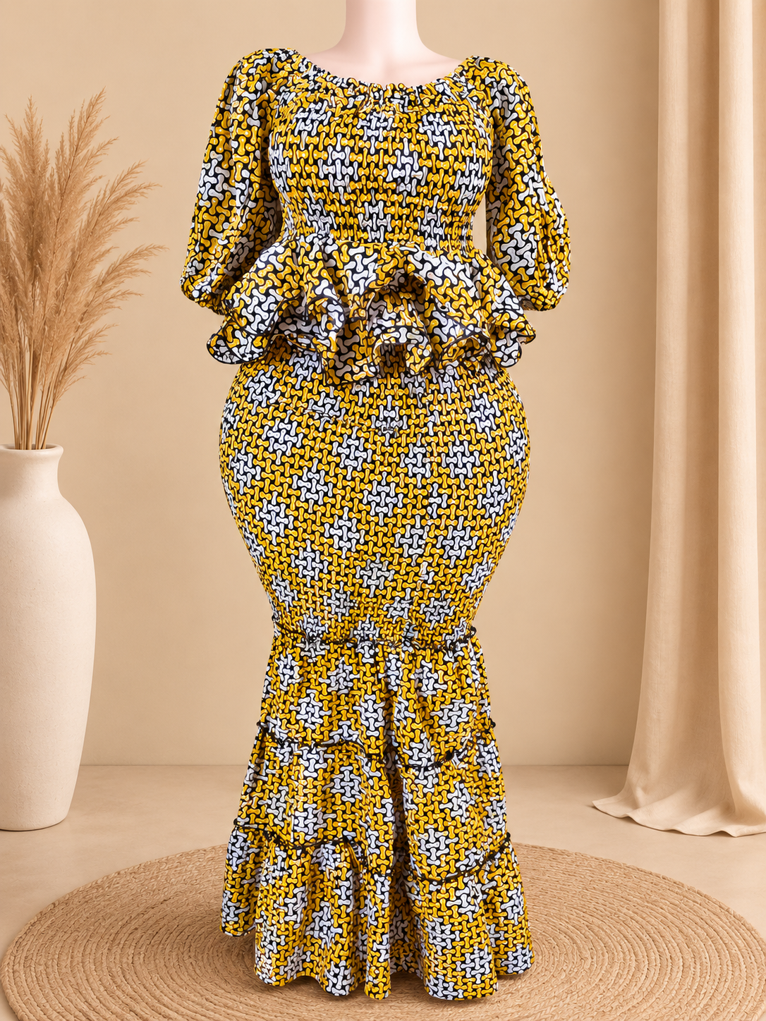 Ensemble Wax Femme Haut & Jupe Taille Haute Grande Taille 38-54 | Tenue Africaine Chic
