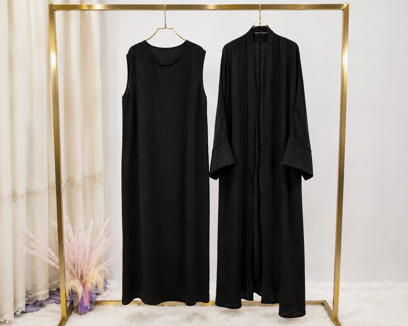 Abaya Kimono 2 Pièces en Lin Premium – Grande Taille
