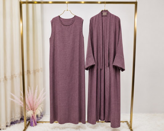 Abaya Kimono 2 Pièces en Lin Premium – Grande Taille