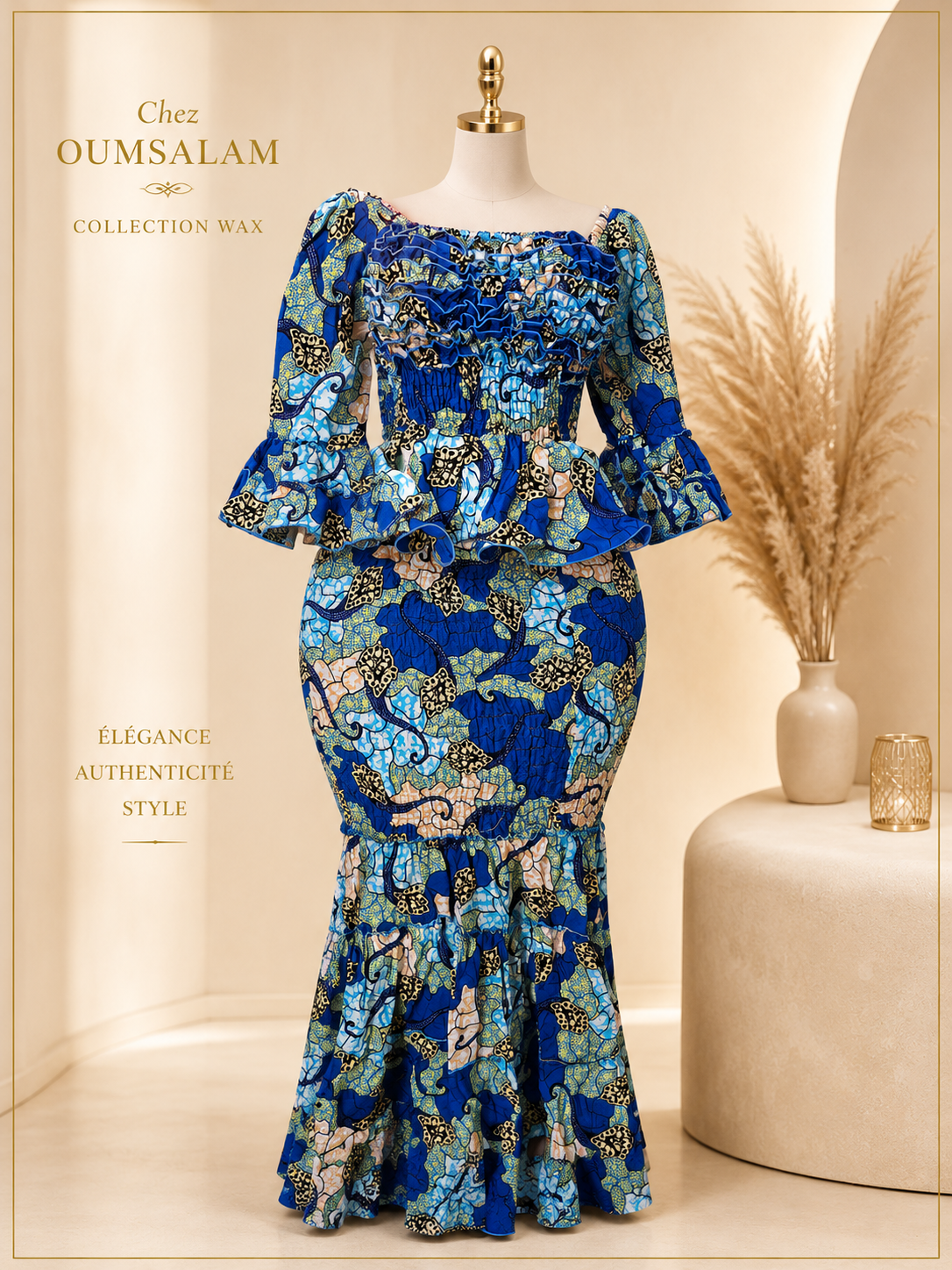 Ensemble Wax Femme Haut & Jupe Taille Haute Grande Taille 38-54 | Tenue Africaine Chic
