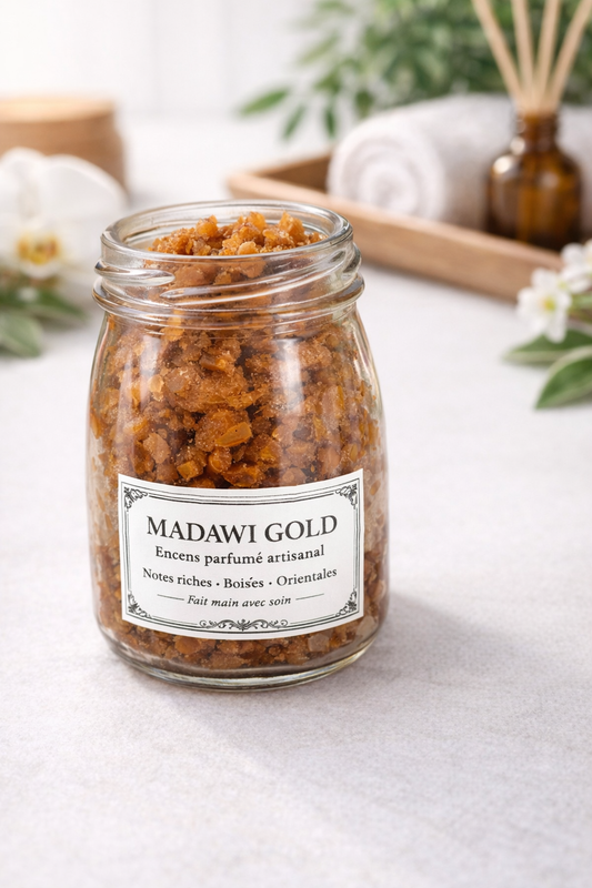 Encens Madawi Gold – Oud parfumé artisanal | Notes boisées orientales