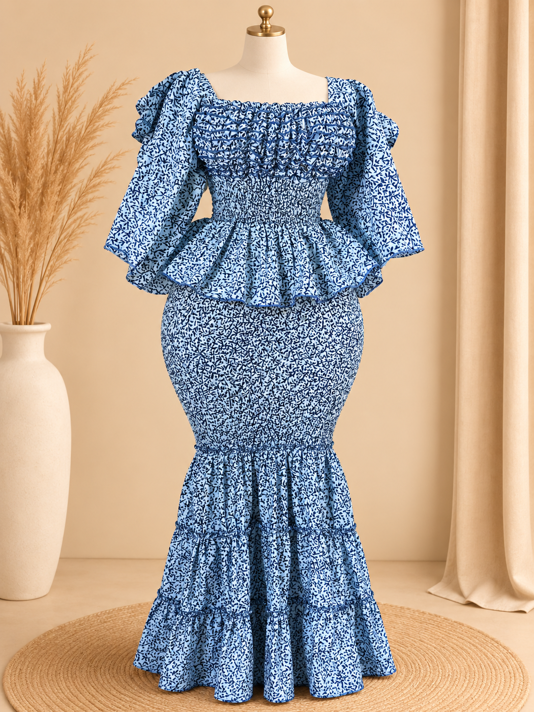 Ensemble Wax Femme Haut & Jupe Taille Haute Grande Taille 38-54 | Tenue Africaine Chic