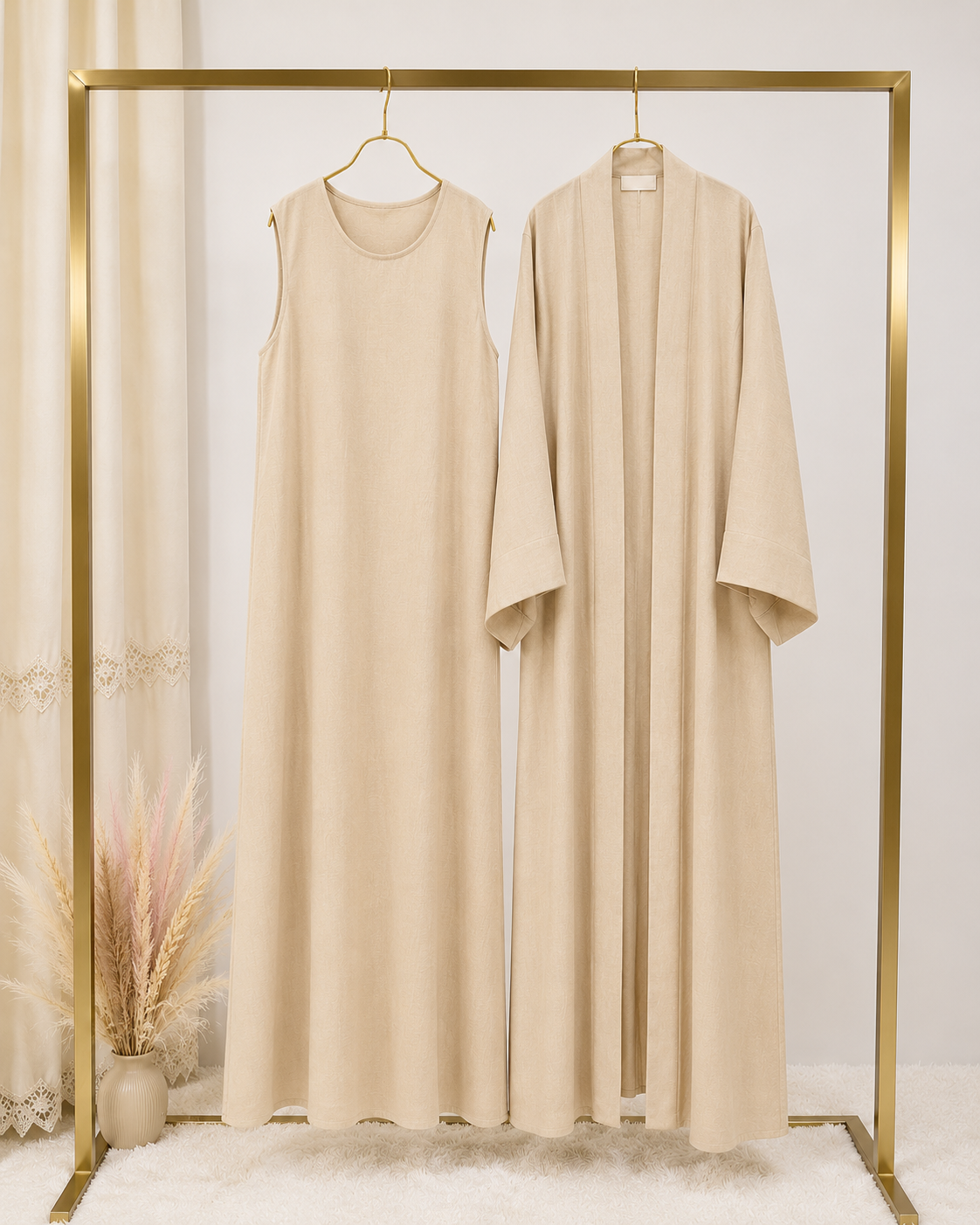 Abaya Kimono 2 Pièces en Lin Premium – Grande Taille