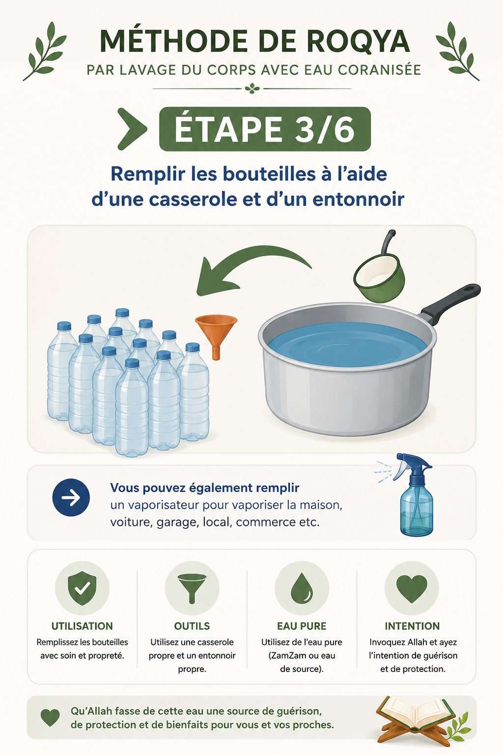 Méthode de Roqya Complète | Feuilles Coranisées à Diluer dans l’Eau
