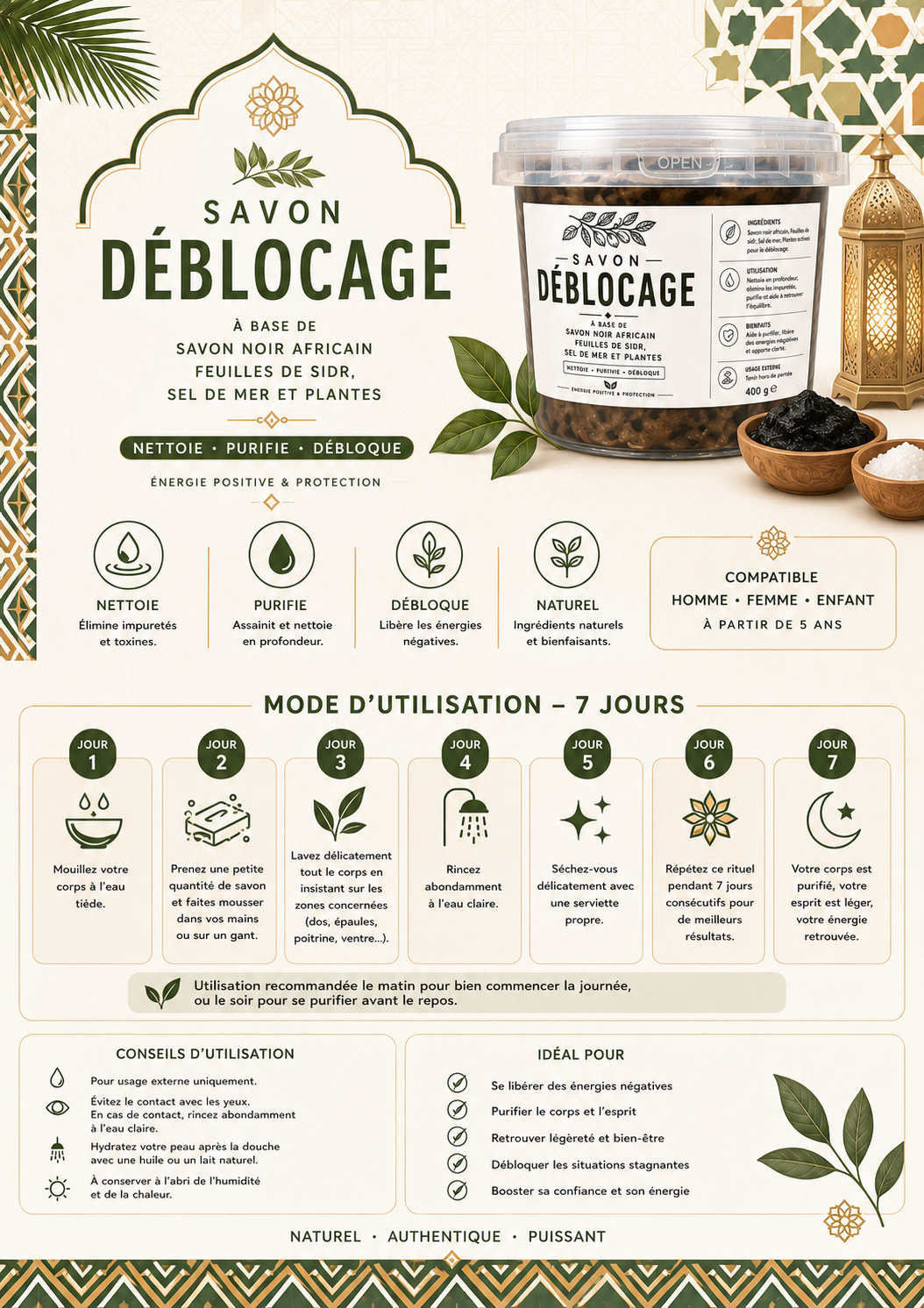 Savon Déblocage au Sidr & Sel de Mer – Protection Mauvais Œil
