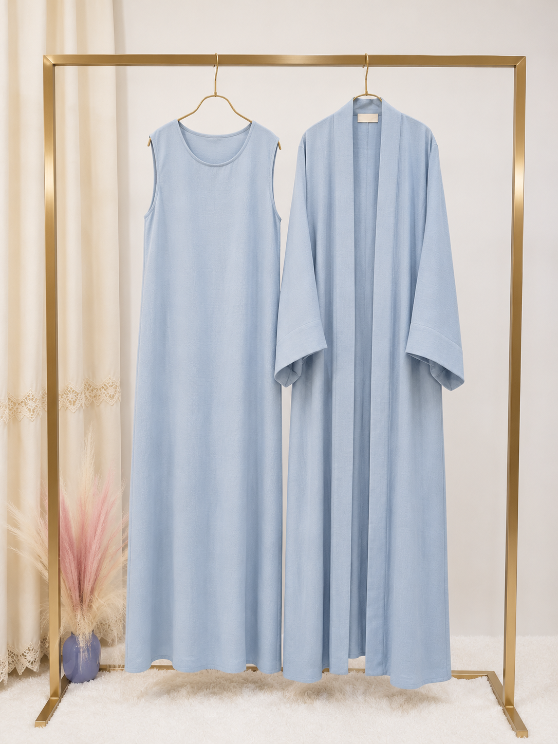Abaya Kimono 2 Pièces en Lin Premium – Grande Taille