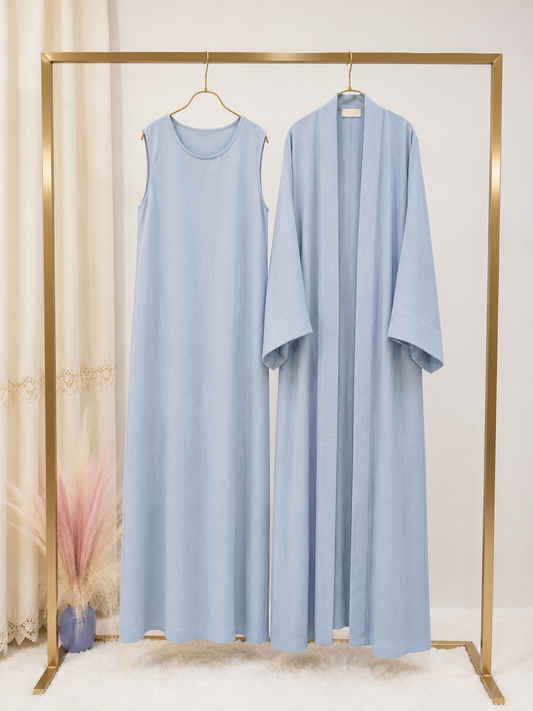 Abaya Kimono 2 Pièces en Lin Premium – Grande Taille