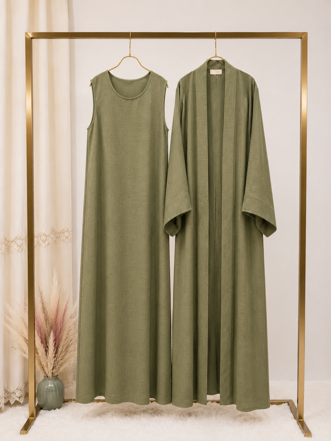 Abaya Kimono 2 Pièces en Lin Premium – Grande Taille