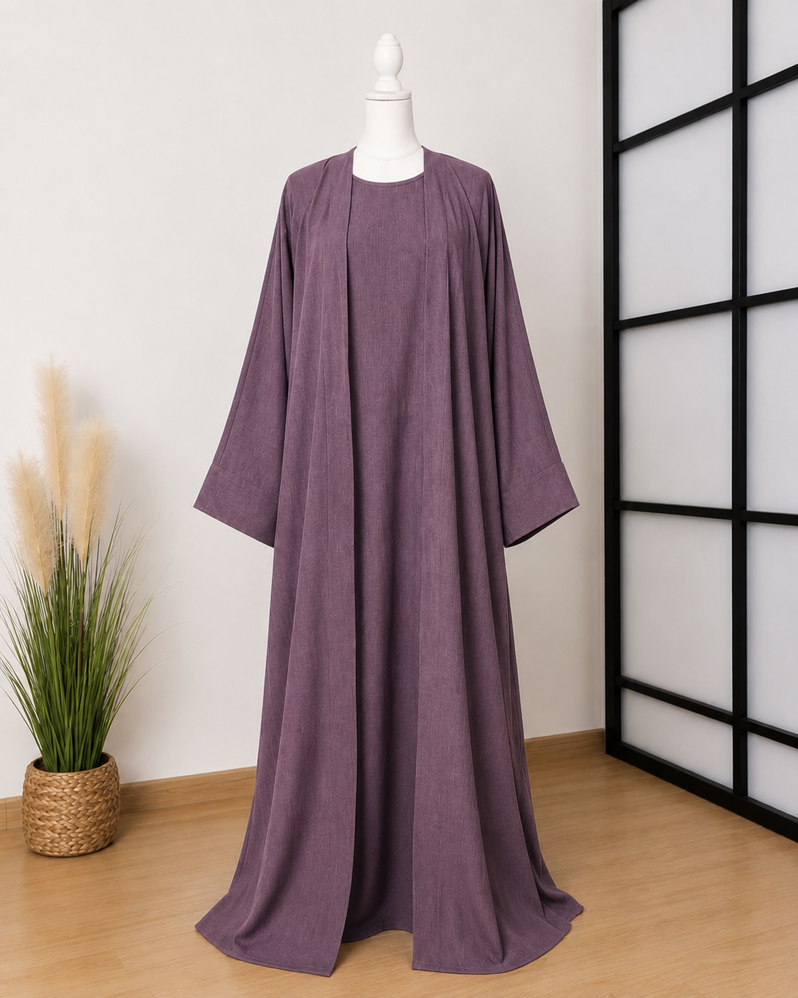 Abaya Kimono 2 Pièces en Lin Premium – Grande Taille