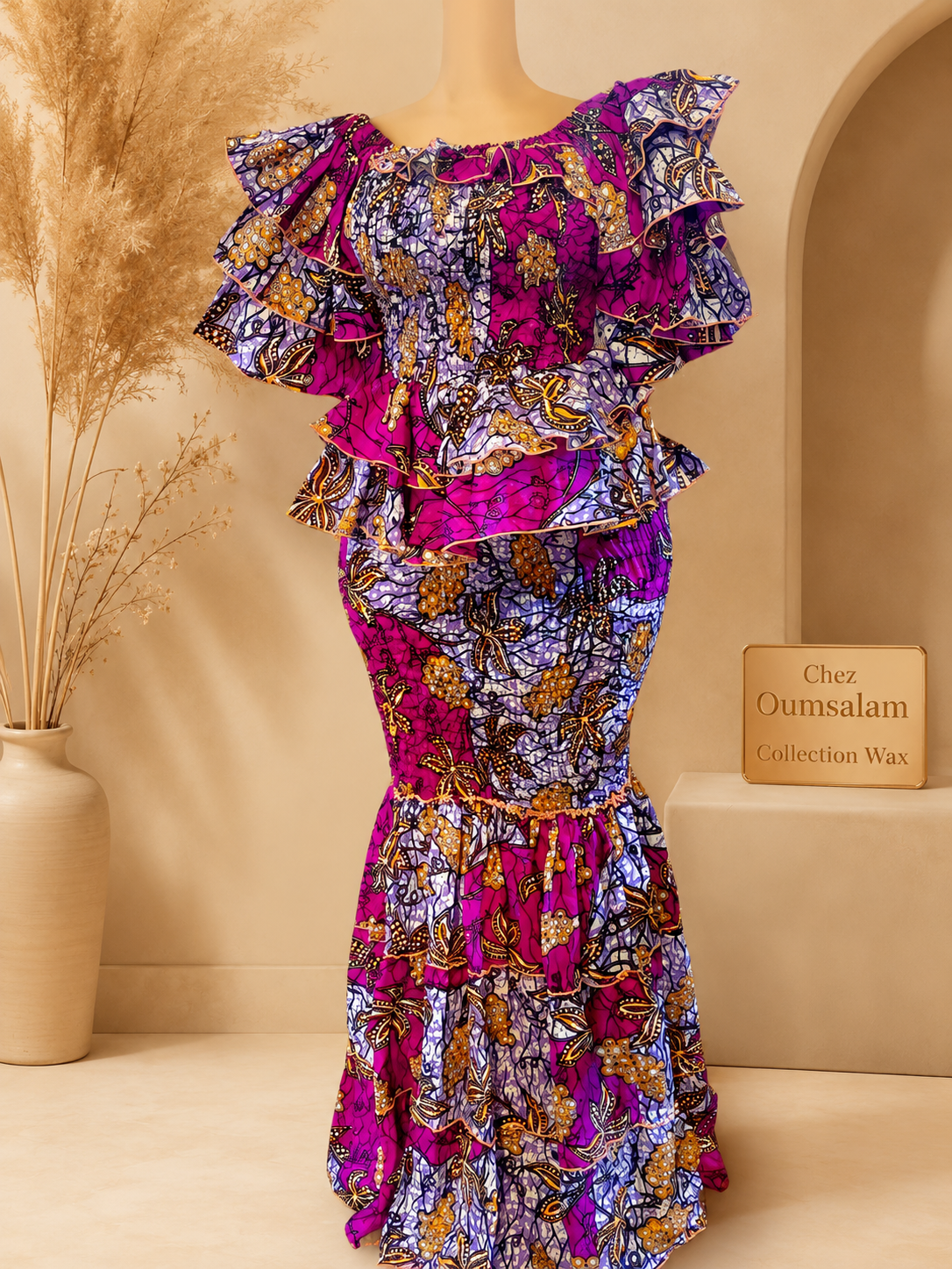 Ensemble Wax Femme Haut & Jupe Taille Haute Grande Taille 38-54 | Tenue Africaine Chic