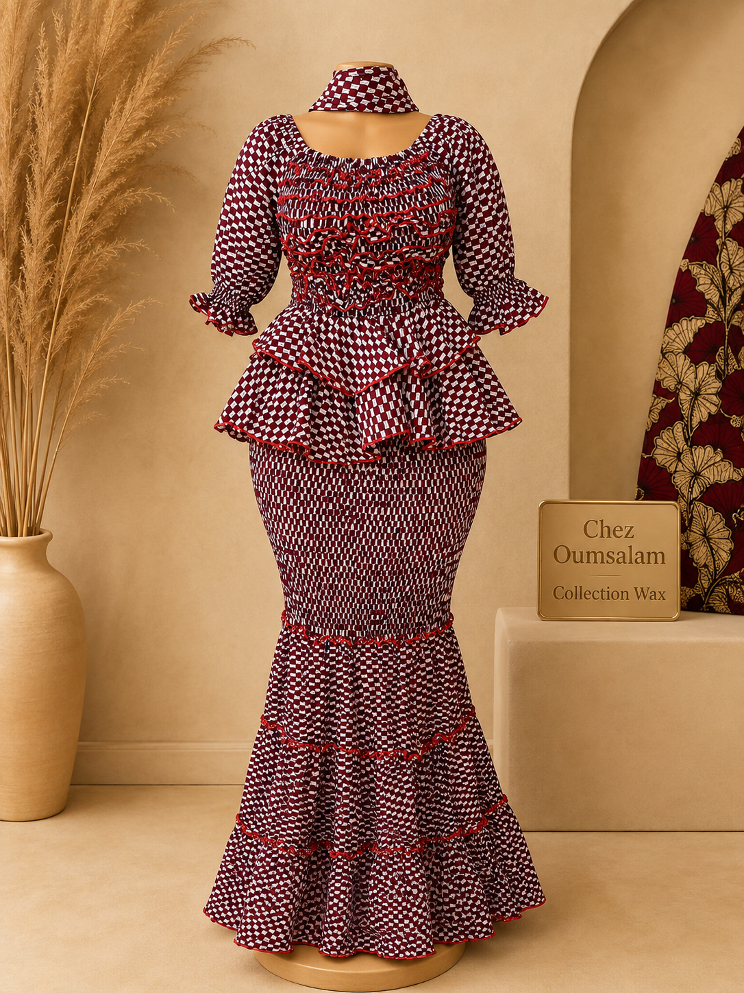 Ensemble Wax Femme Haut & Jupe Taille Haute Grande Taille 38-54 | Tenue Africaine Chic