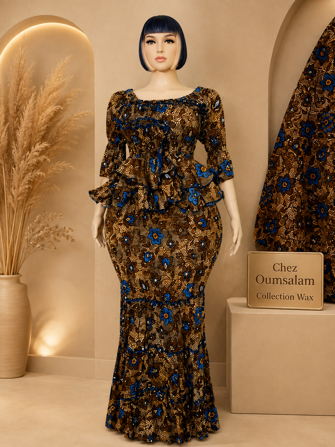 Ensemble Wax Femme Haut & Jupe Taille Haute Grande Taille 38-54 | Tenue Africaine Chic
