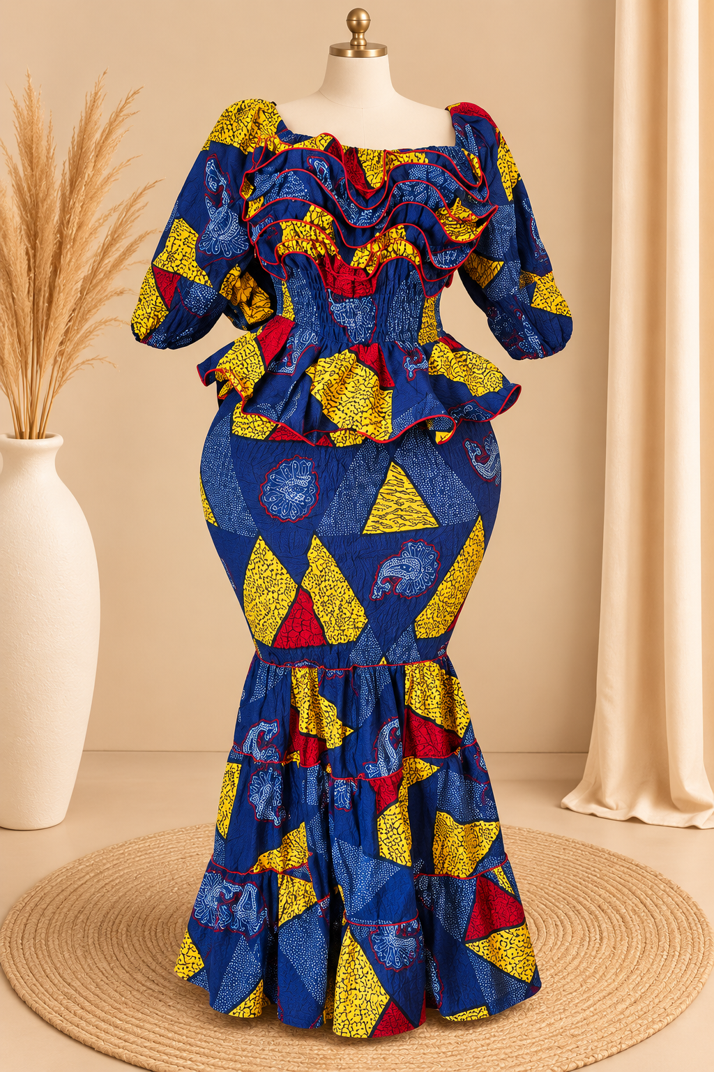 Ensemble Wax Femme Haut & Jupe Taille Haute Grande Taille 38-54 | Tenue Africaine Chic