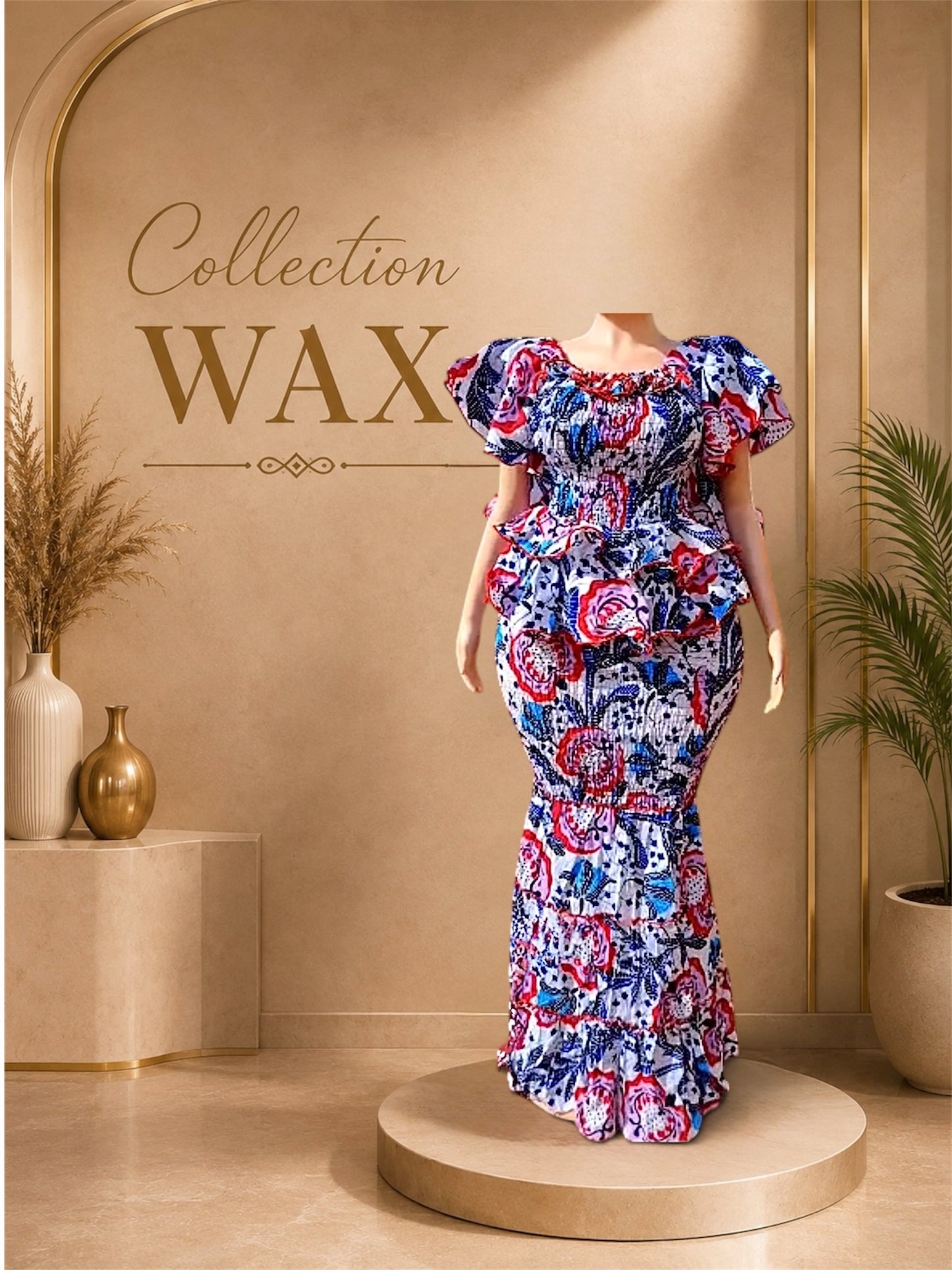 Ensemble Wax Femme Haut & Jupe Taille Haute Grande Taille 38-54 | Tenue Africaine Chic