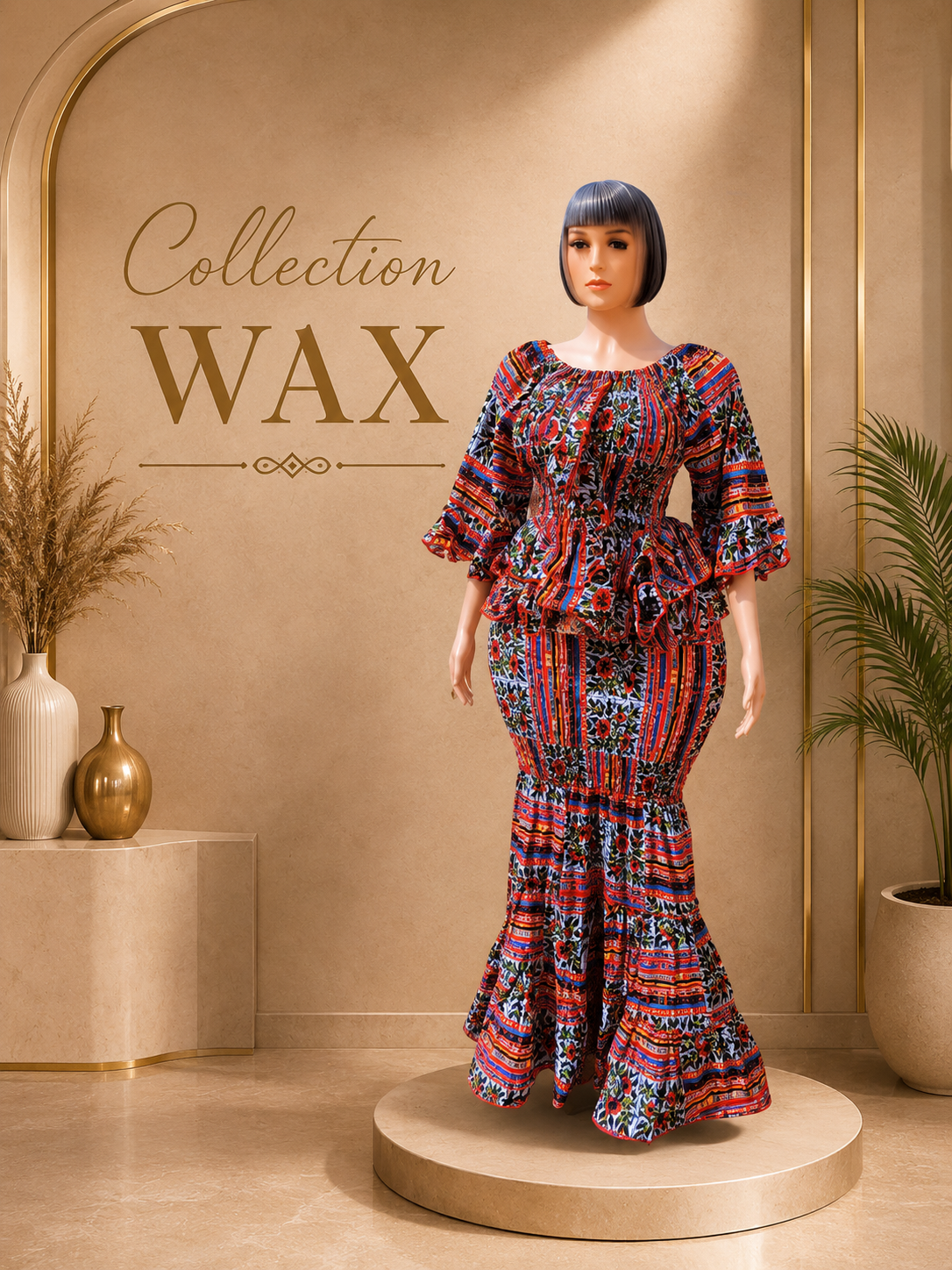 Ensemble Wax Femme Haut & Jupe Taille Haute Grande Taille 38-54 | Tenue Africaine Chic